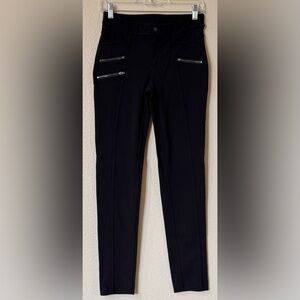 Athleta Ponte Moto 2.0 Skinny Pants Black Mid Rise Zipper Detail Sz 2